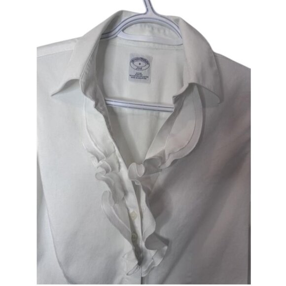 Brooks Brothers 346 long sleeve ruffled neck button up top white women's size 8 - Picture 3 of 6